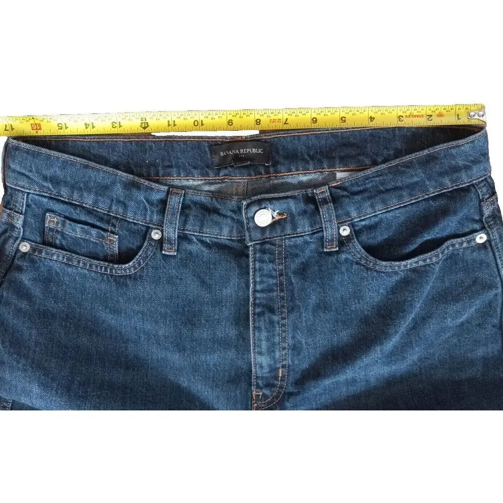 Banana Republic Navy Blue Jeans Mens 36X40‎ Inseam 29 Tapered Fit Athleisure
